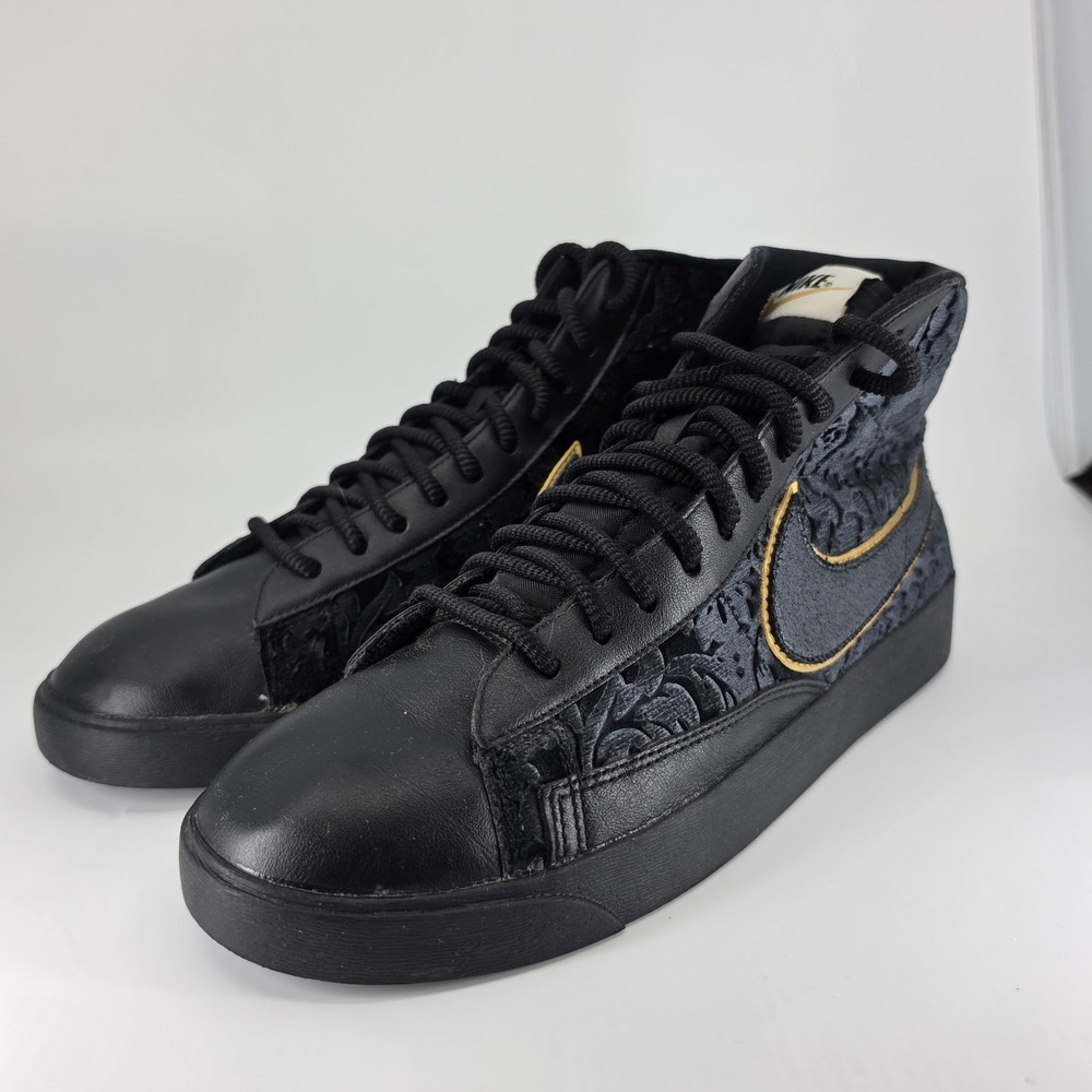 Nike Blazer Mid Black VELVET Floral Metallic Gold Sneakers AV8437 Womens 11 - Picture 2 of 10